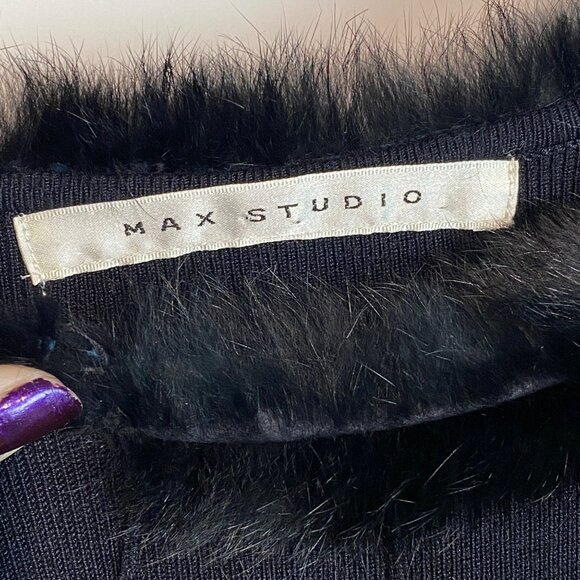 Max Studio Black Fuzzy Collar Long Sleeve Knit Dress knee length medium - Picture 7 of 10